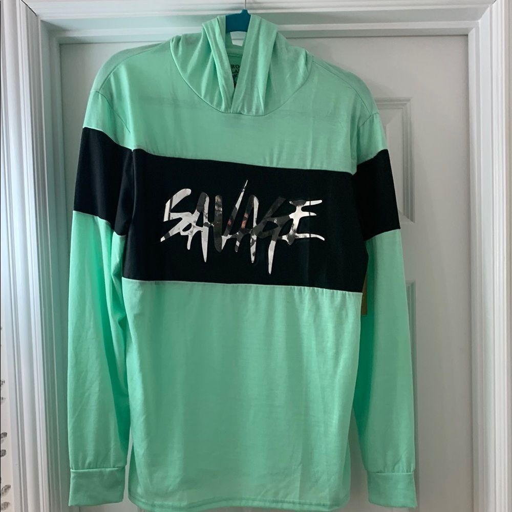 Mint Green Hoodie with 'Savage' Print
